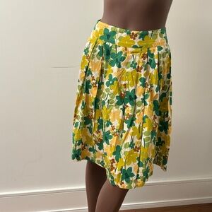 Comrags Gonhouse Cornish floral pleated skirt green yellow flowy cotton XS